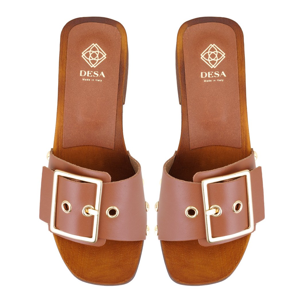 Kadın Kahve Ayarlanabilir Tokalı Deri Terlik