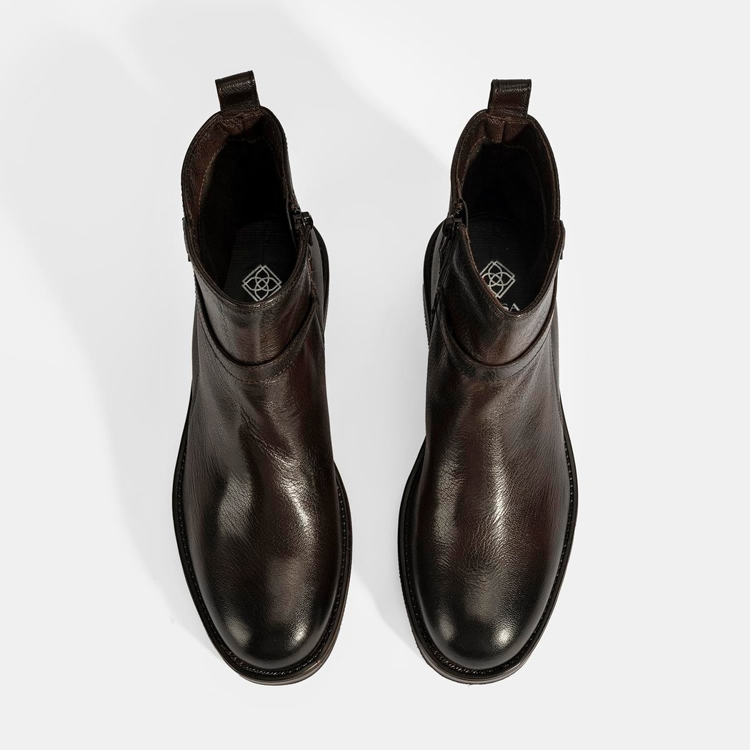 Kadın Kahve Ayarlanabilir Tokalı Deri Bot