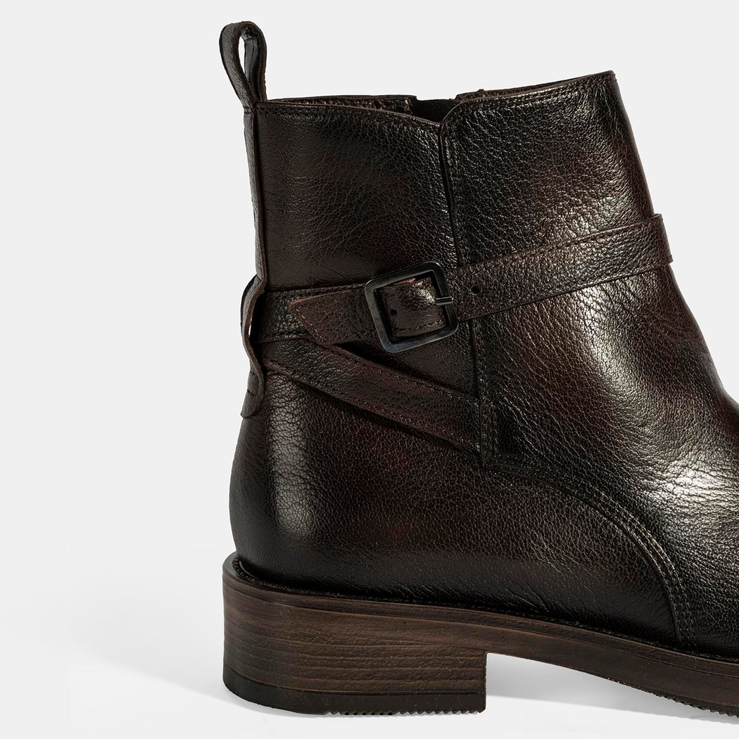 Kadın Kahve Ayarlanabilir Tokalı Deri Bot