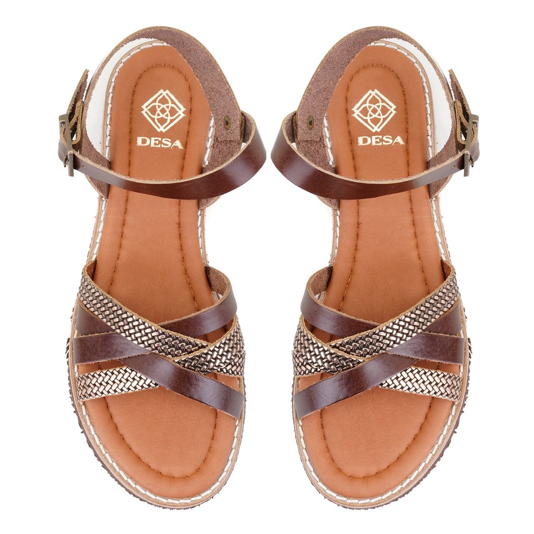 Kadın Kahve Ayarlanabilir Tokalı Deri Sandalet