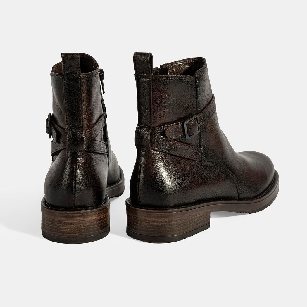 Kadın Kahve Ayarlanabilir Tokalı Deri Bot