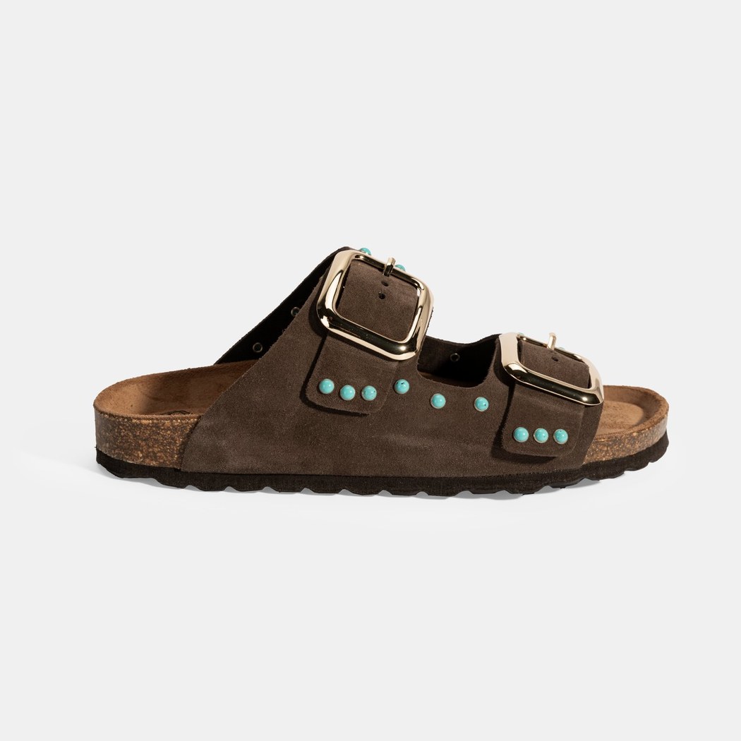 Kadın Kahve Ayarlanabilir Tokalı Süet Terlik