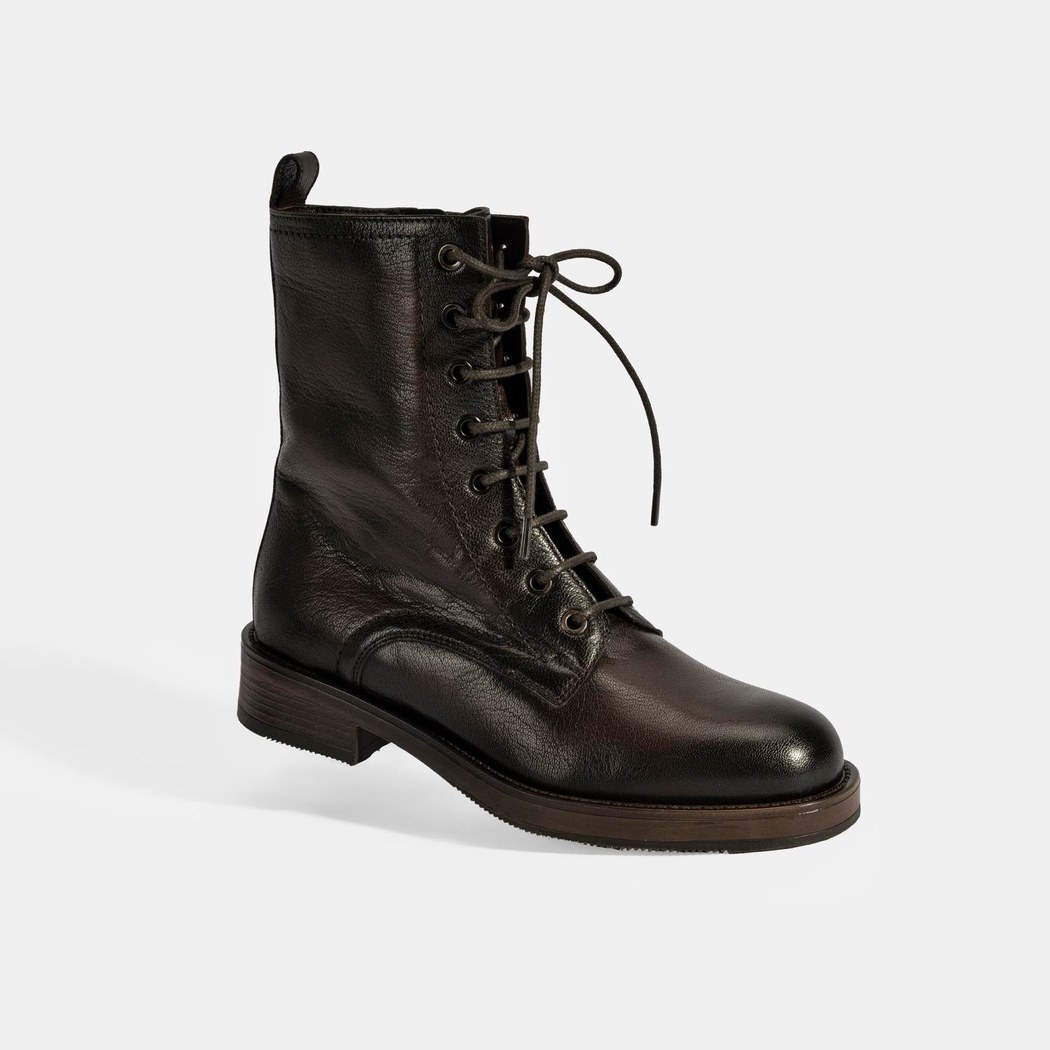 Kadın Kahve Bağcıklı Deri Postal Bot