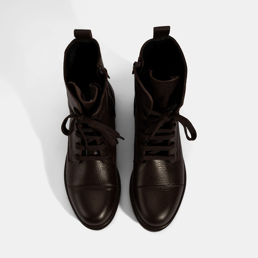 Kadın Kahve Bağcıklı Deri Postal Bot