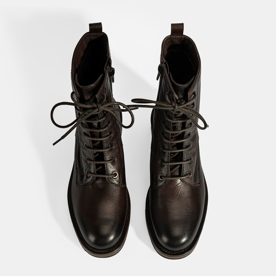 Kadın Kahve Bağcıklı Deri Postal Bot