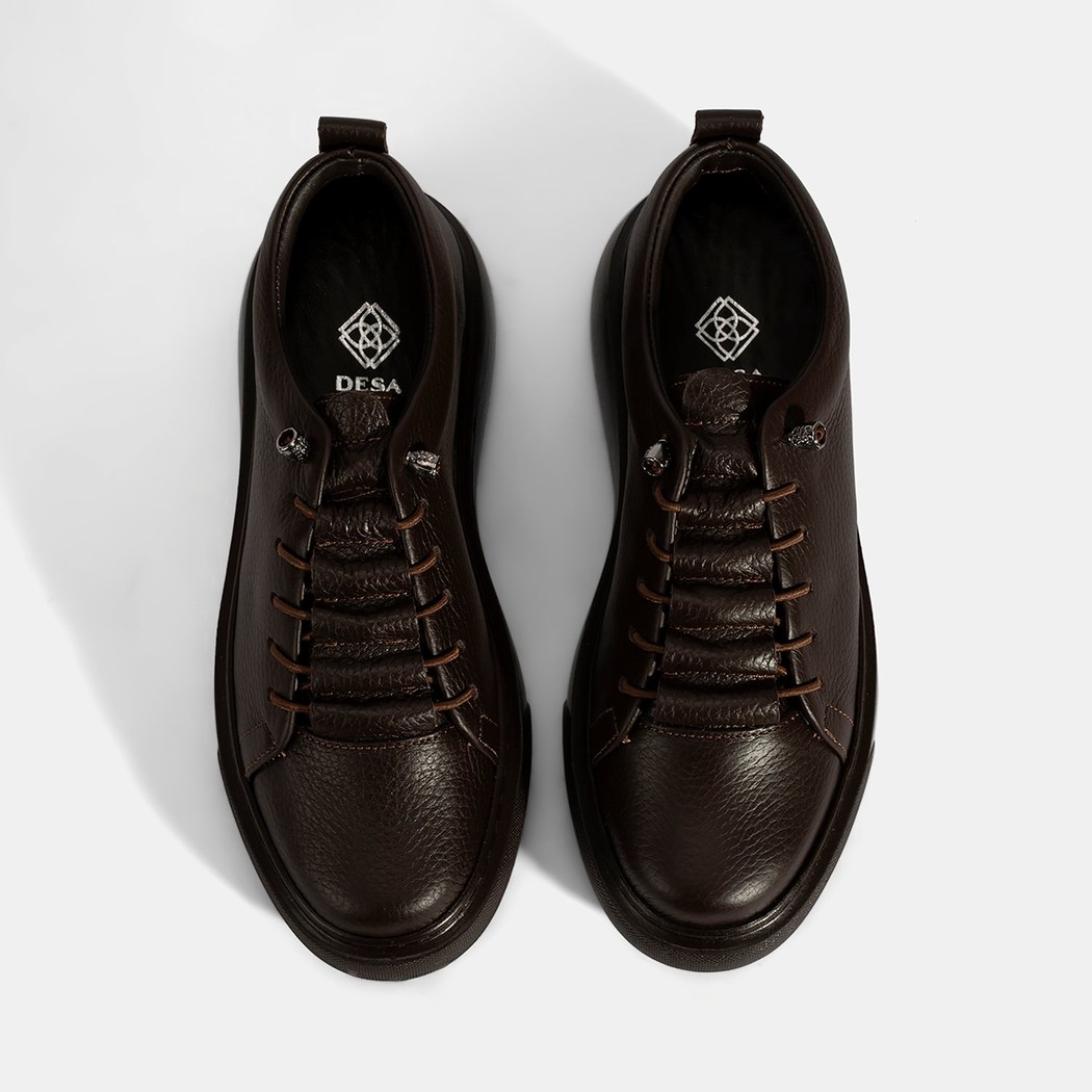 Kadın Kahve Bağcıklı Deri Spor Ayakkabı