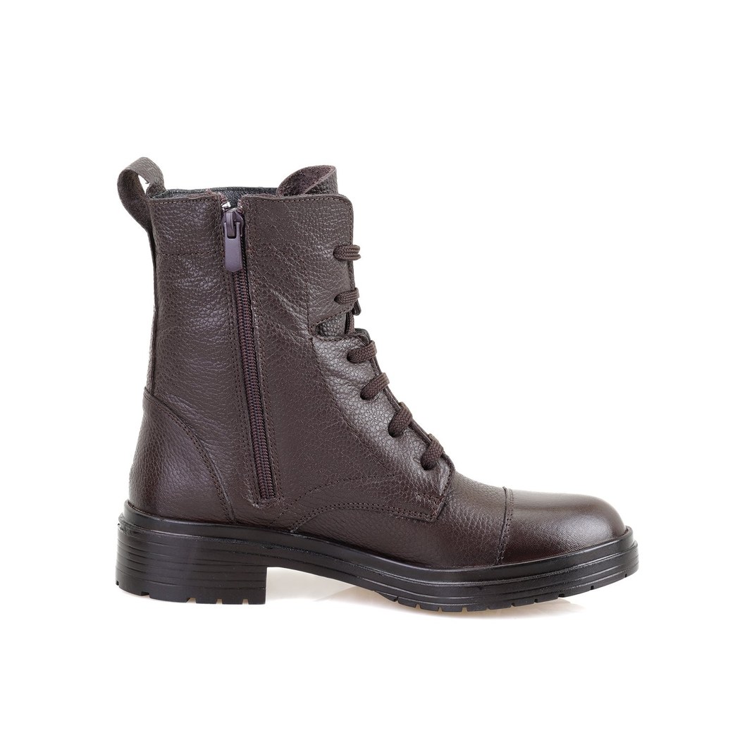 Kadın Kahve Fermuarlı Deri Bot