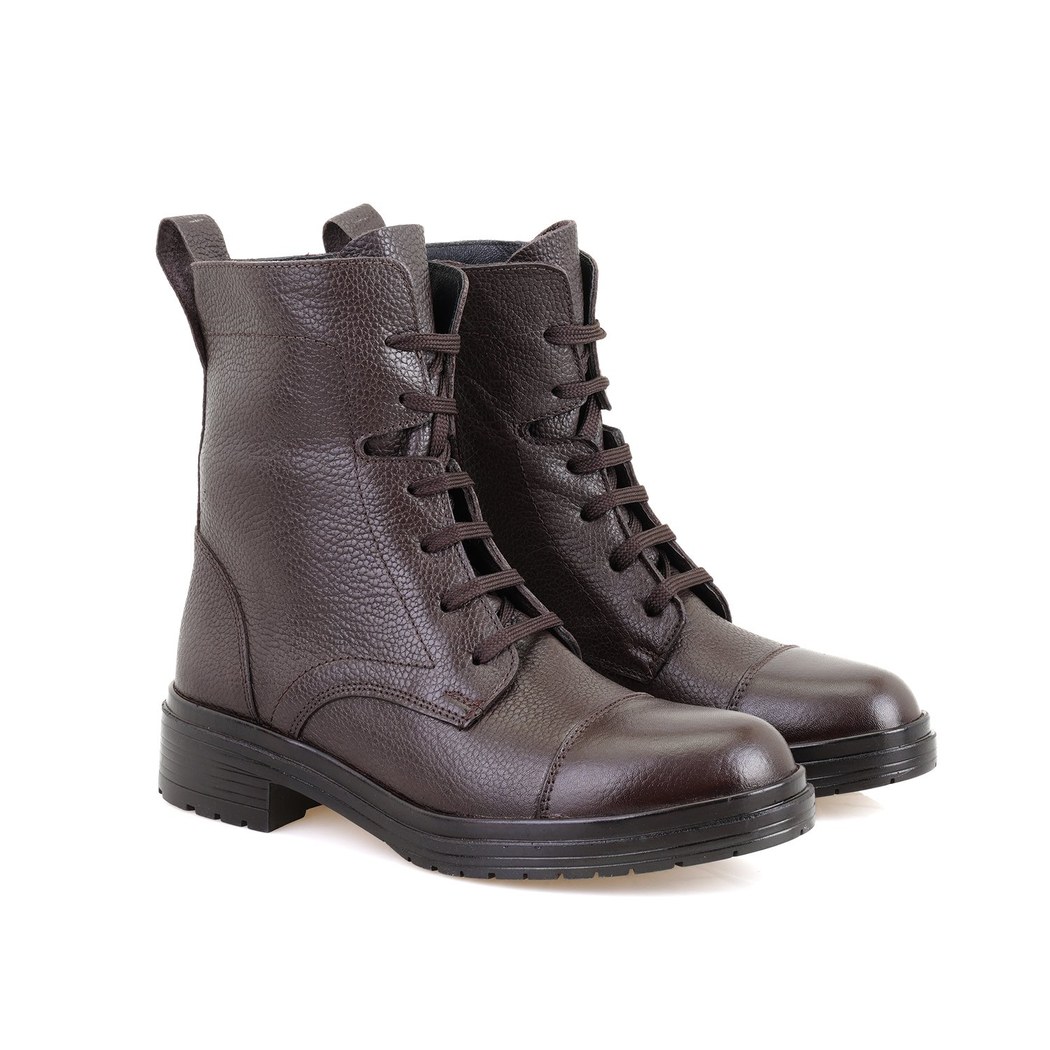 Kadın Kahve Fermuarlı Deri Bot