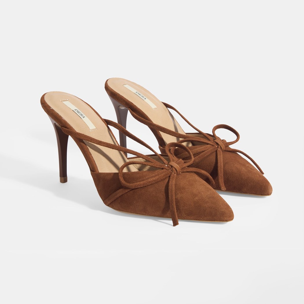 Kadın Kahve Fiyonk Detaylı Süet Topuklu Abiye Ayakkabı