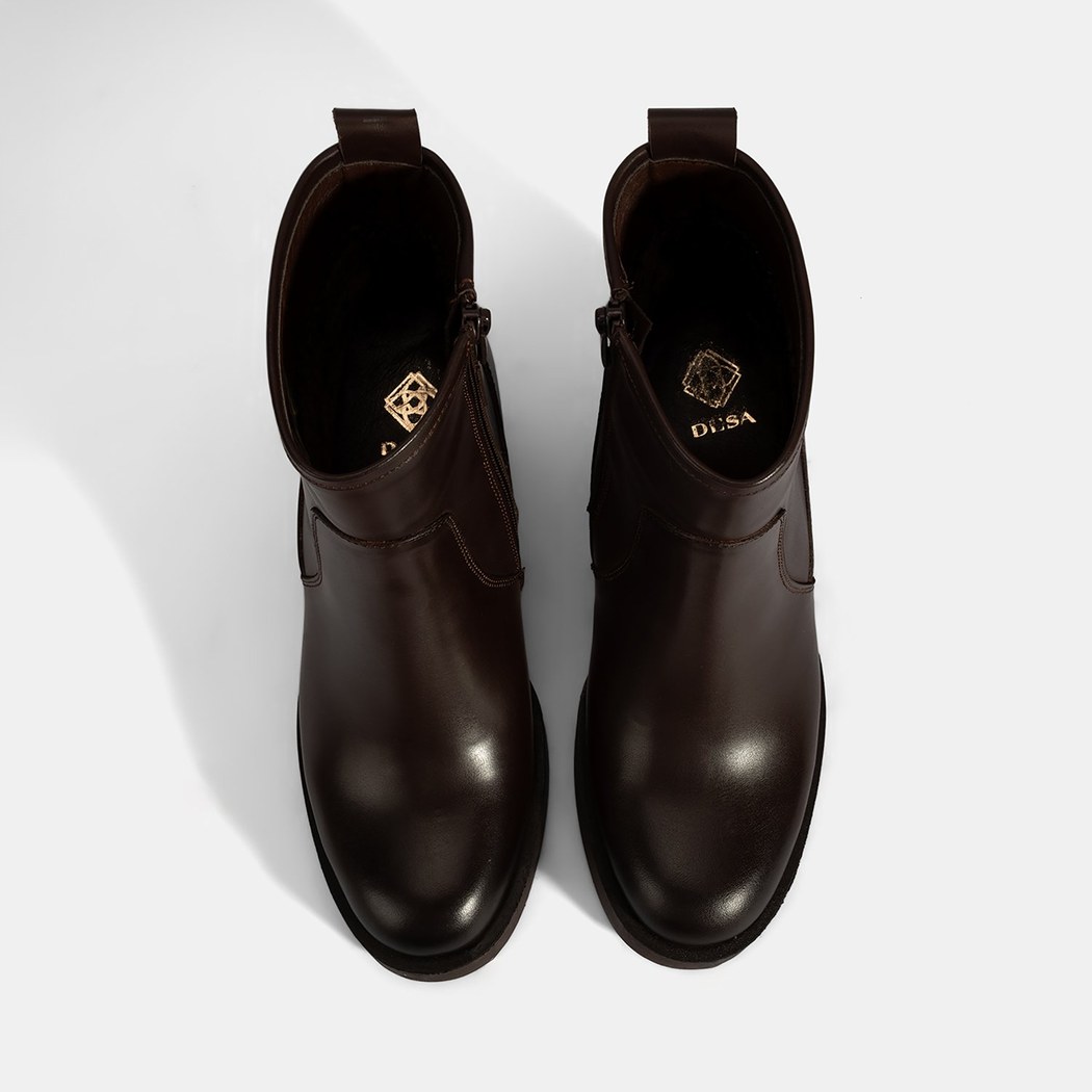 Kadın Kahve Kalın Topuklu Deri Bot