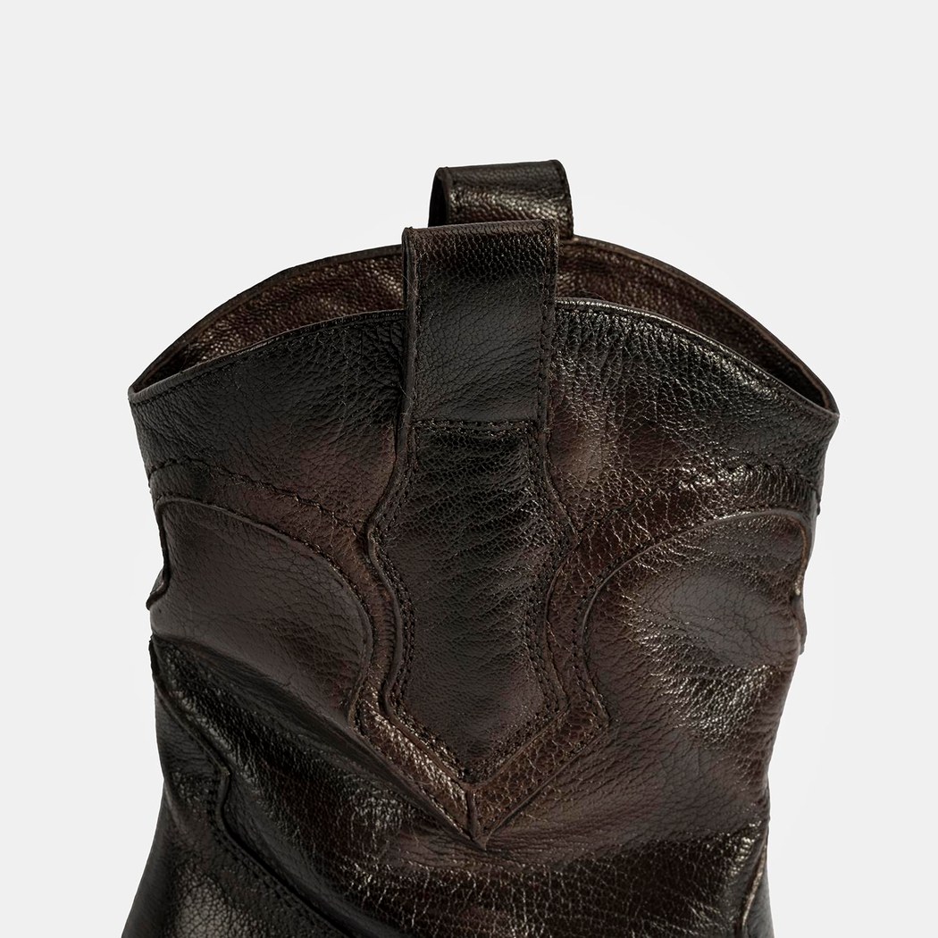 Kadın Kahve Kalın Topuklu Deri Bot