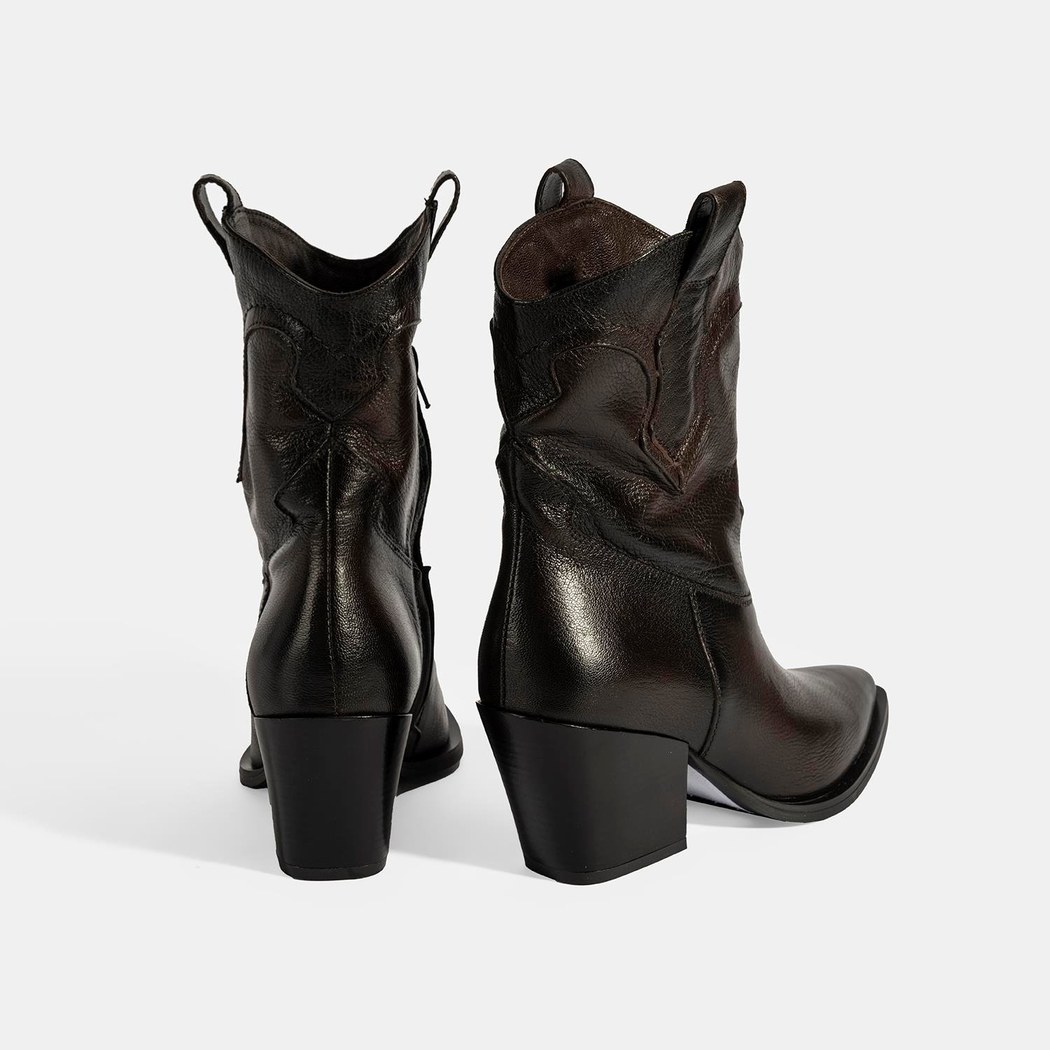 Kadın Kahve Kalın Topuklu Deri Bot