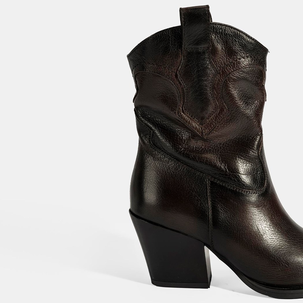 Kadın Kahve Kalın Topuklu Deri Bot