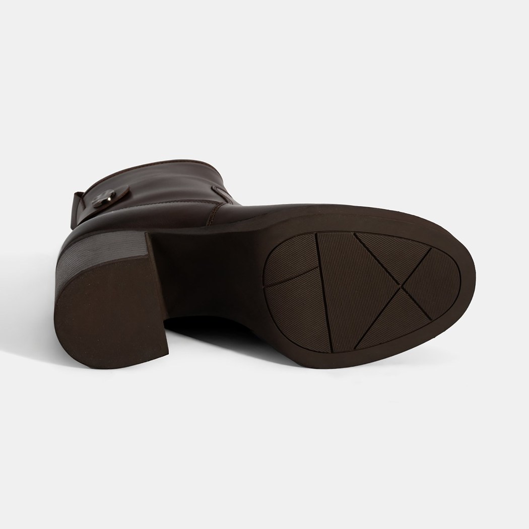 Kadın Kahve Kalın Topuklu Deri Bot