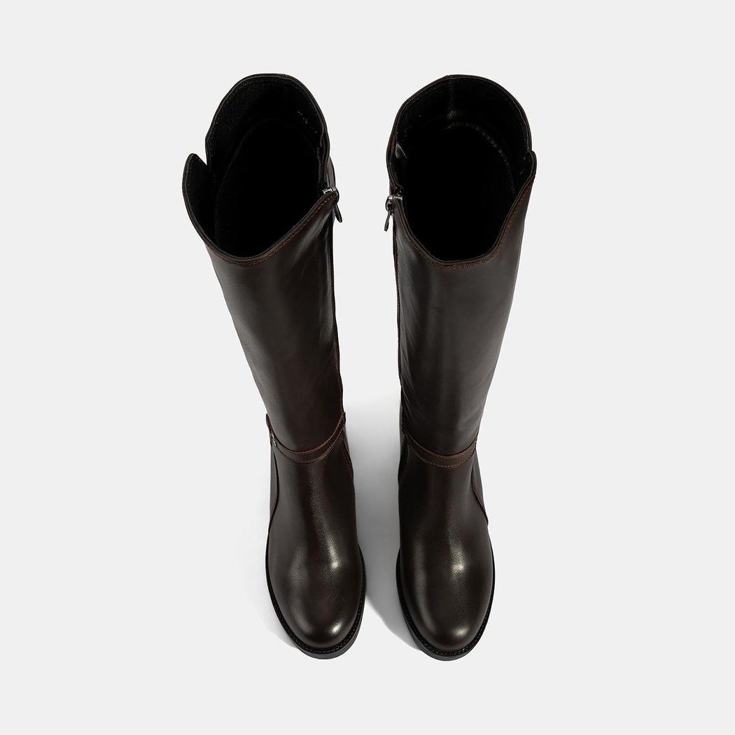 Kadın Kahve Kalın Topuklu Deri Çizme