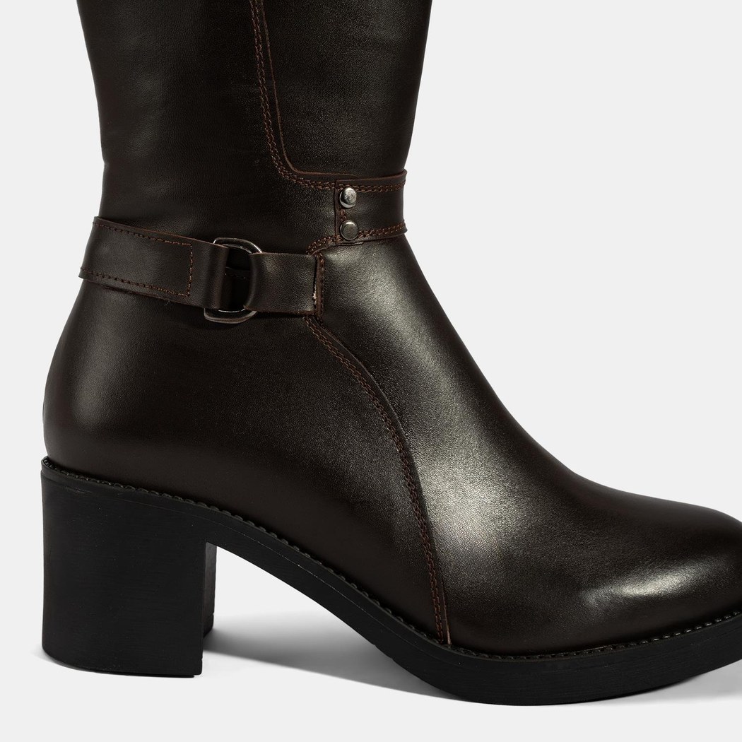 Kadın Kahve Kalın Topuklu Deri Çizme