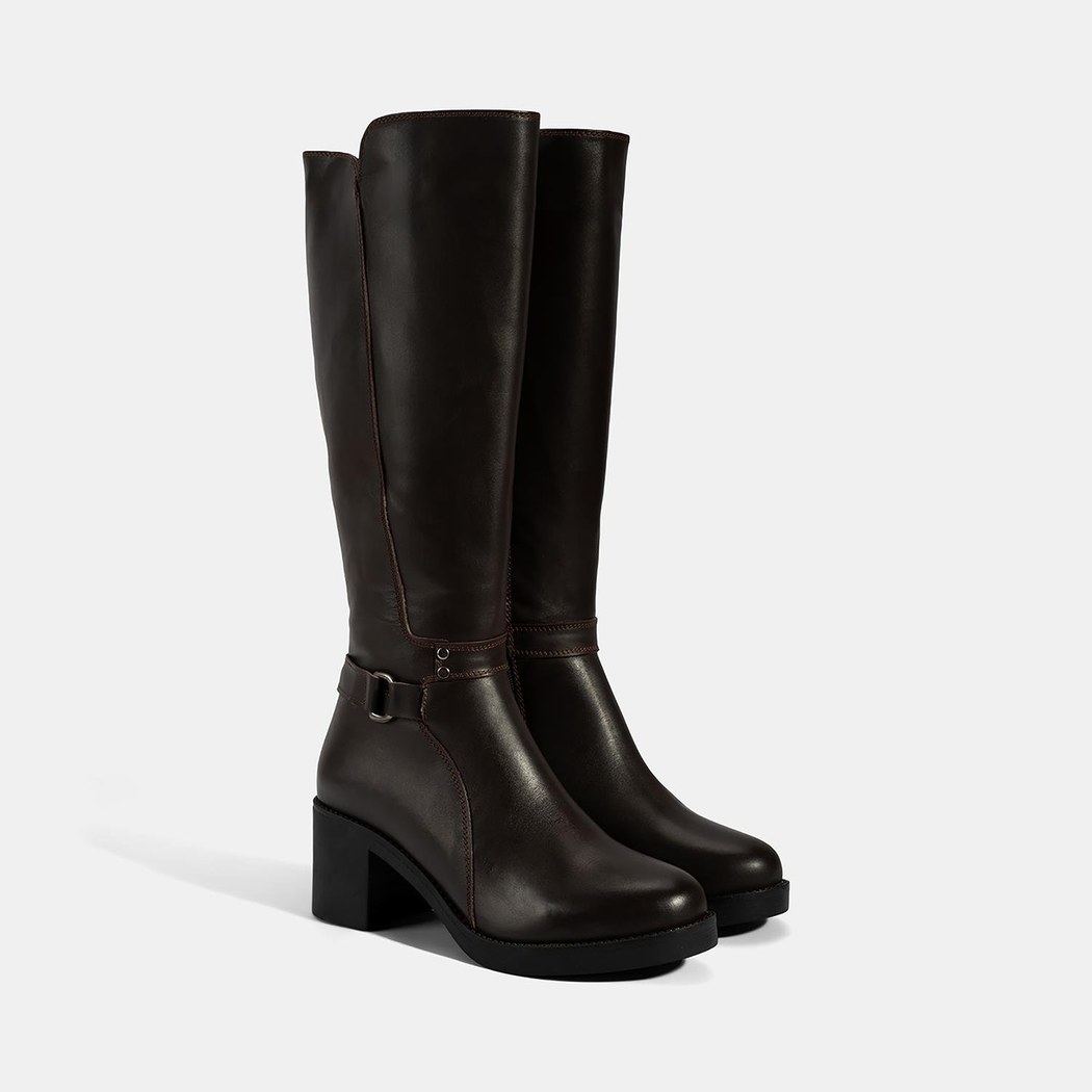 Kadın Kahve Kalın Topuklu Deri Çizme