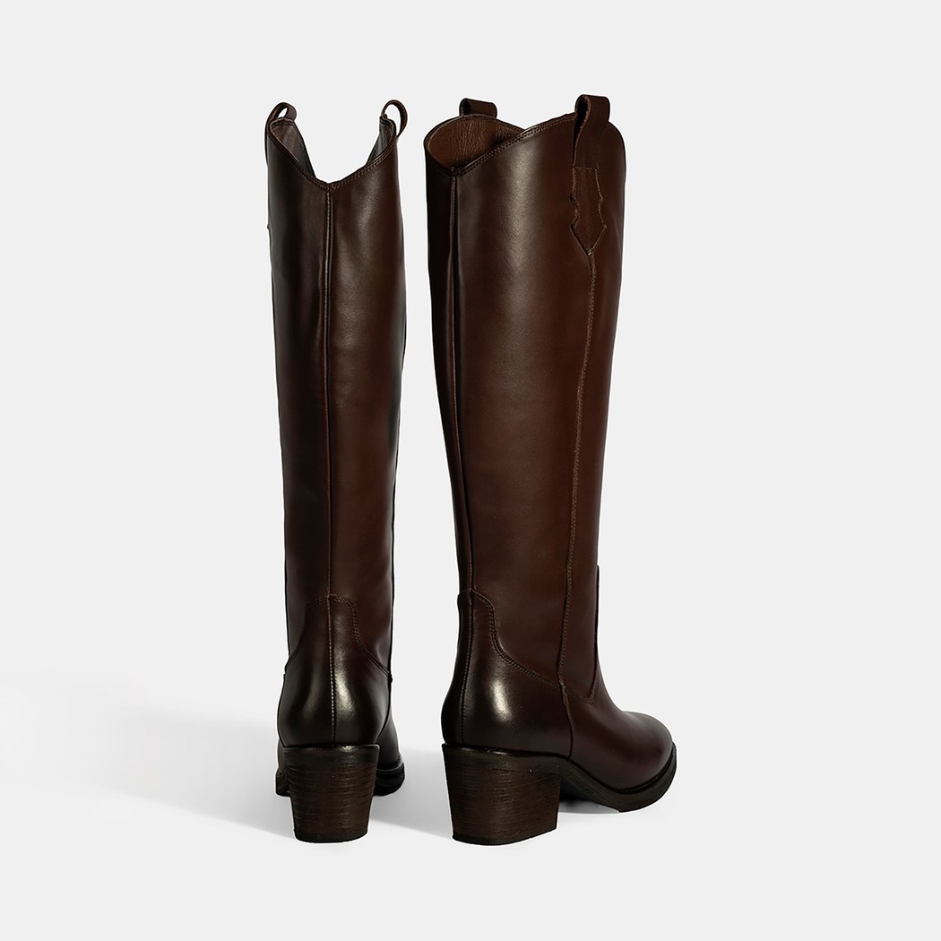 Kadın Kahve Kalın Topuklu Deri Çizme