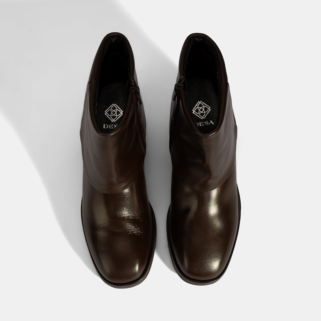 Kadın Kahve Katlama Detaylı Topuklu Deri Bot