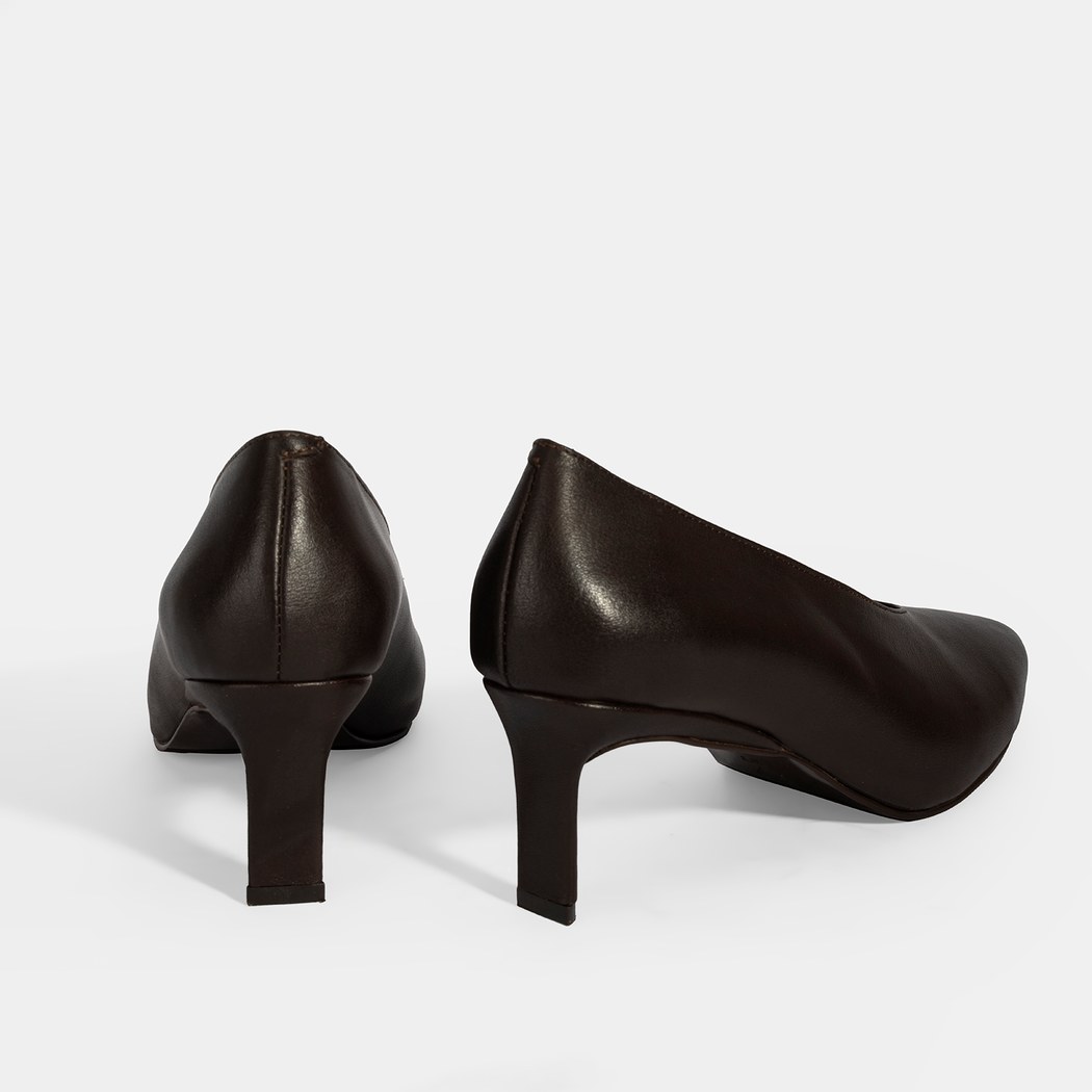 Kadın Kahve Klasik Topuklu Deri Ayakkabı