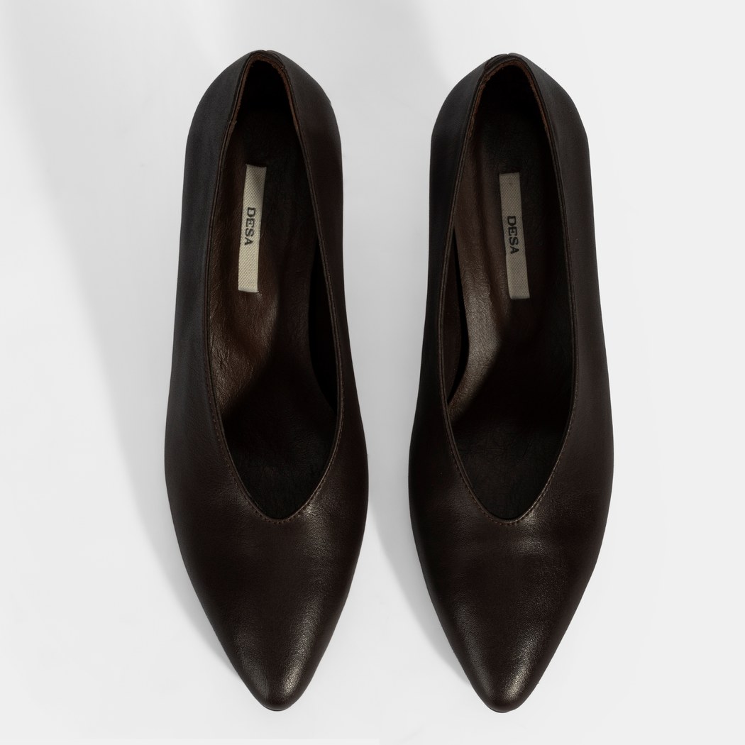 Kadın Kahve Klasik Topuklu Deri Ayakkabı