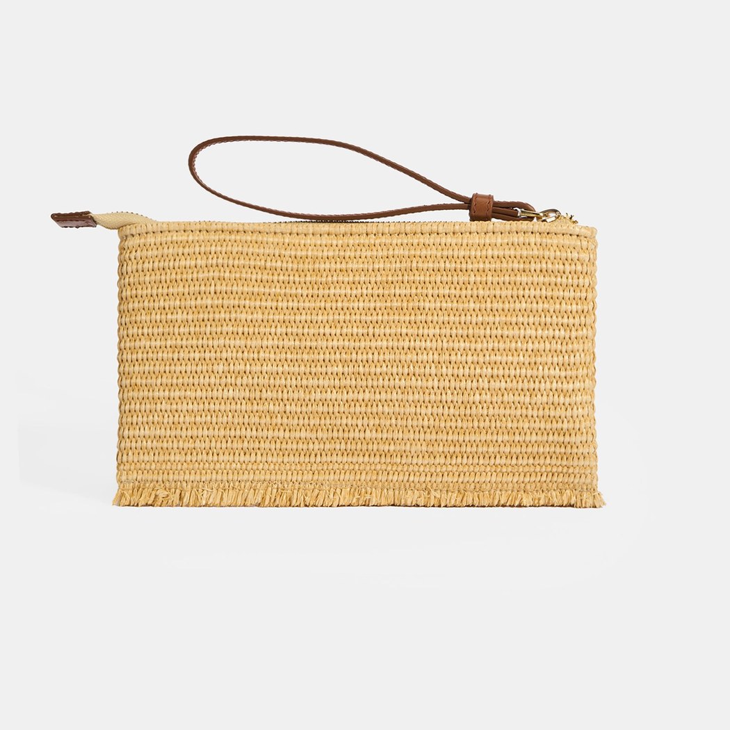 Kadın Kahve Köpek Nakışlı Hasır Clutch