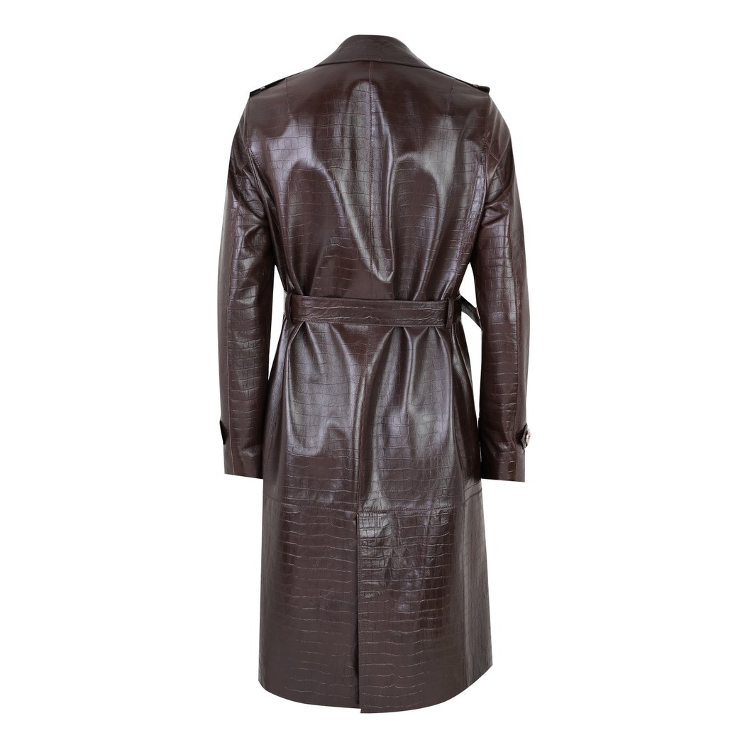 Kadın Kahve Kroko Baskılı Deri Trençkot