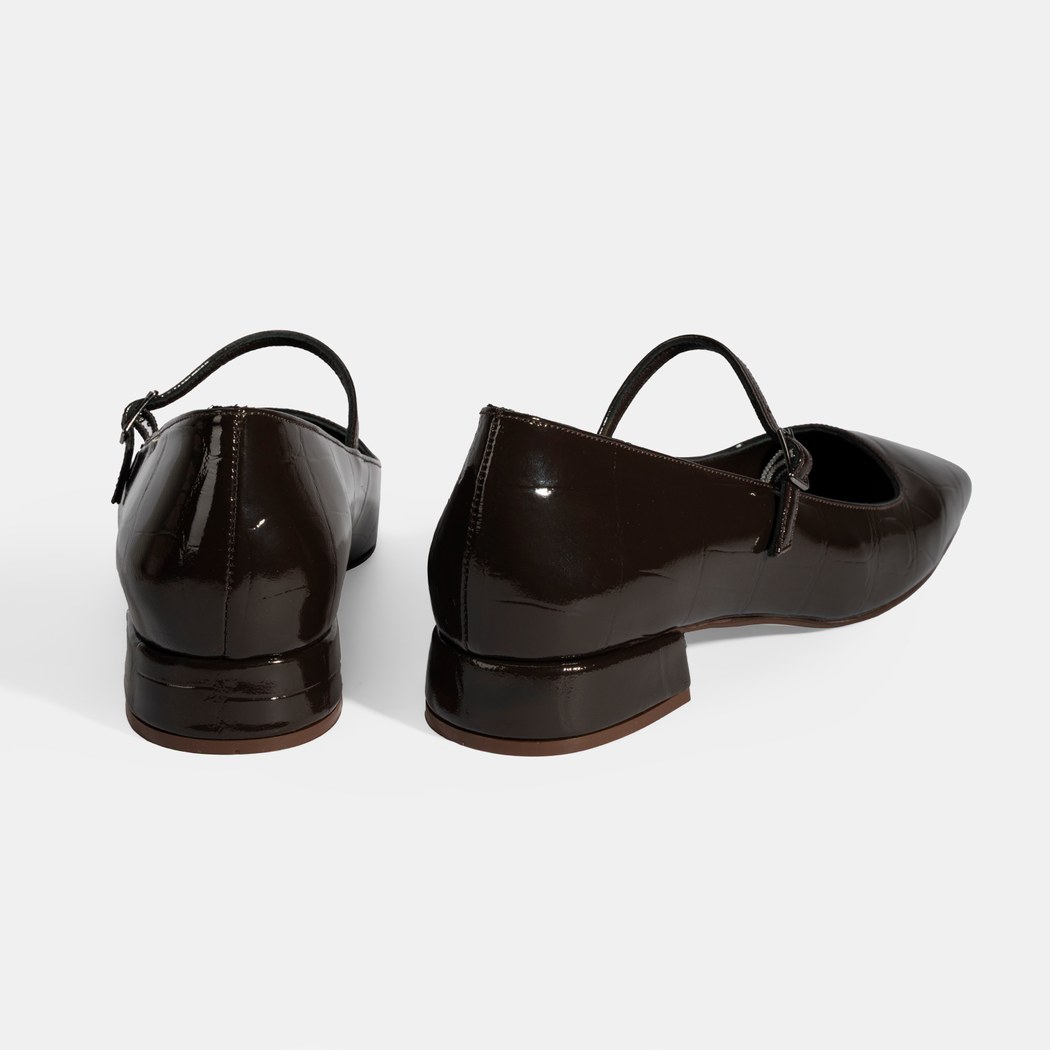 Kadın Kahve Kroko Baskılı Mary Jane Günlük Ayakkabı