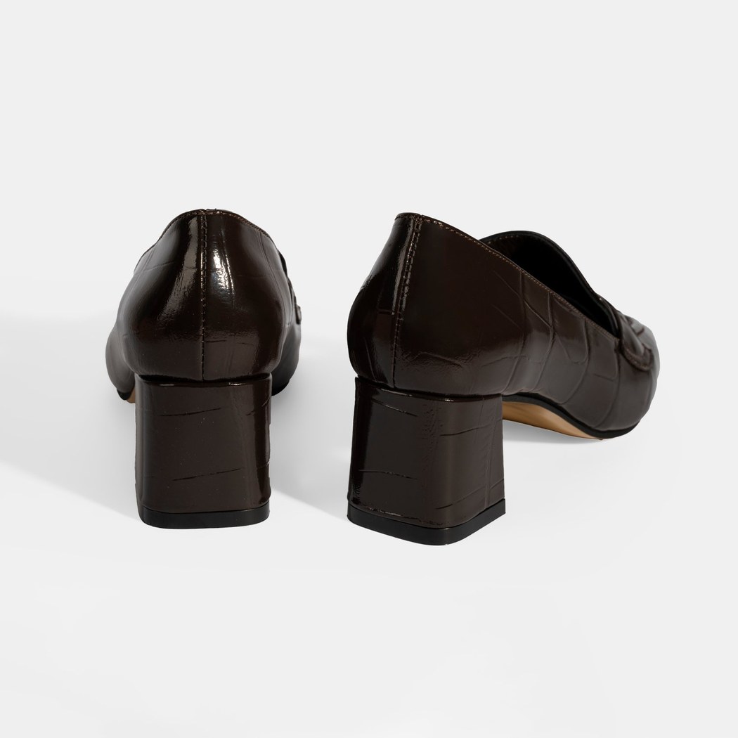 Kadın Kahve Kroko Baskılı Topuklu Rugan Loafer