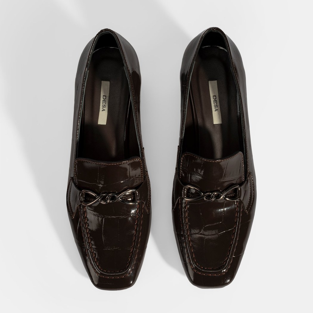 Kadın Kahve Kroko Baskılı Topuklu Rugan Loafer