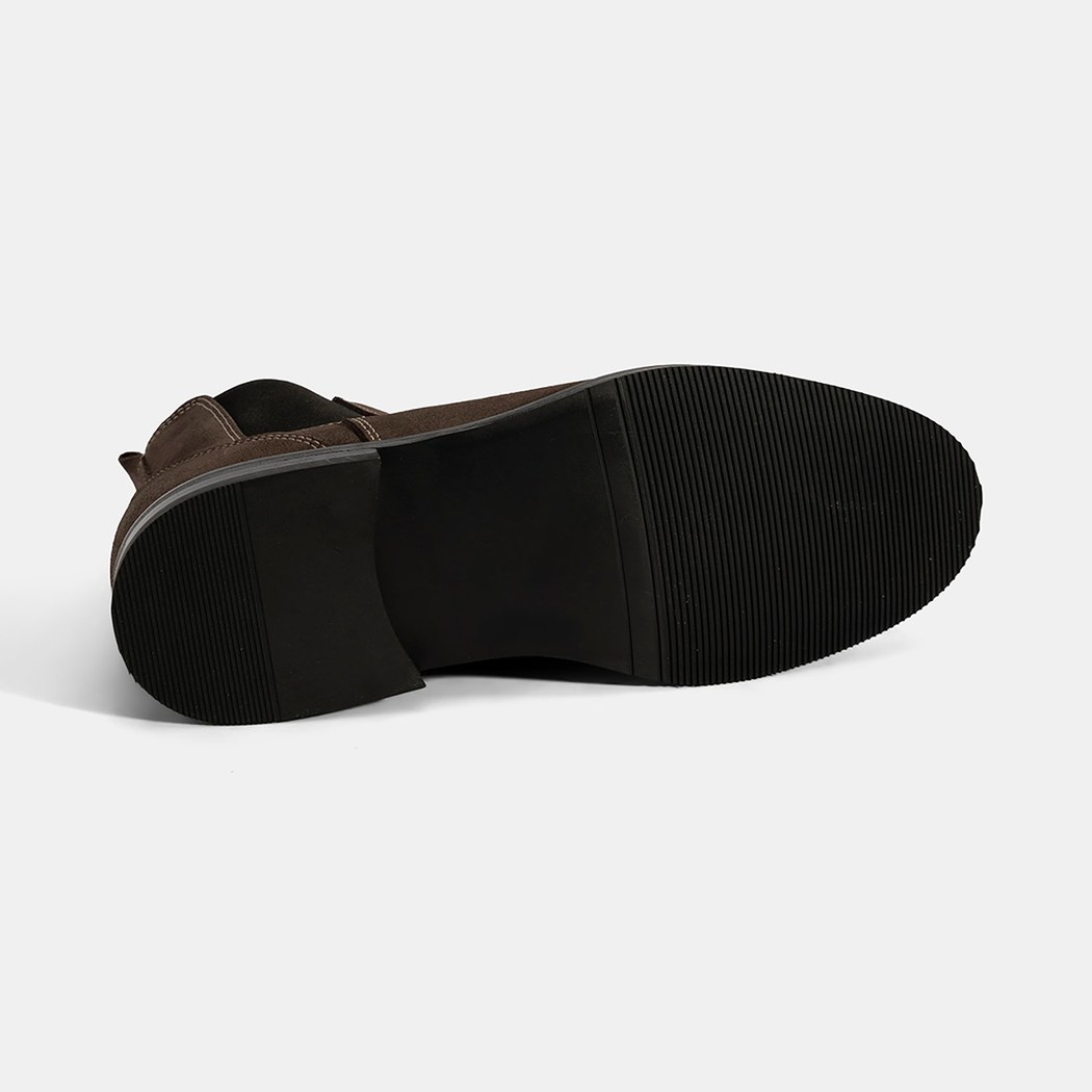 Kadın Kahve Lastik Detaylı Süet Deri Bot