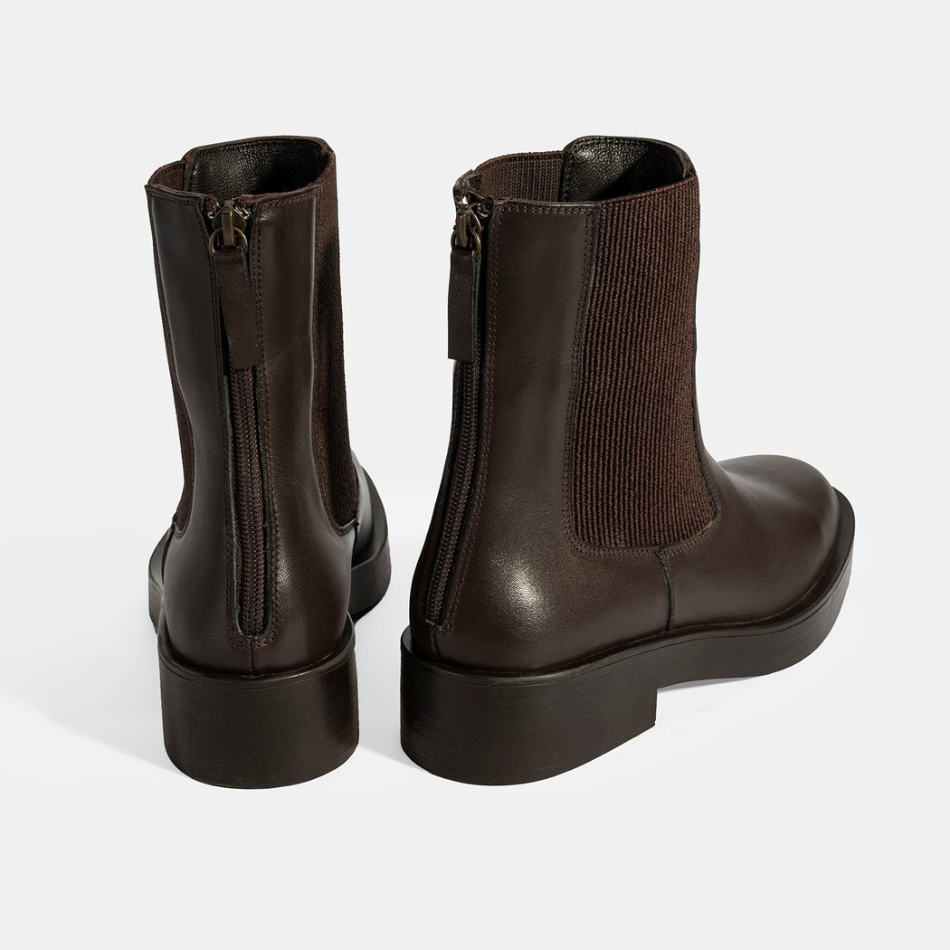 Kadın Kahve Lastikli Deri Chelsea Bot