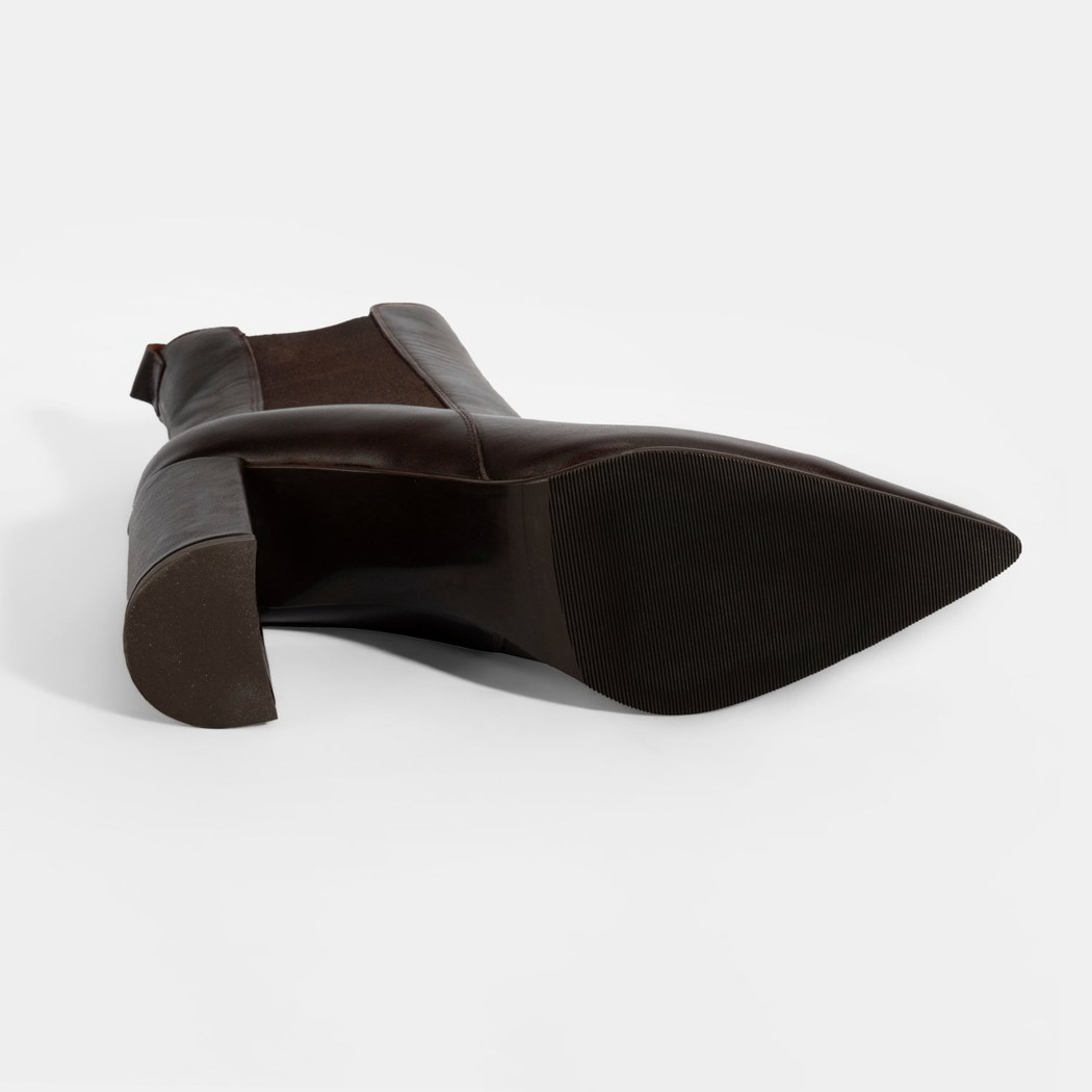 Kadın Kahve Lastikli Topuklu Deri Bot