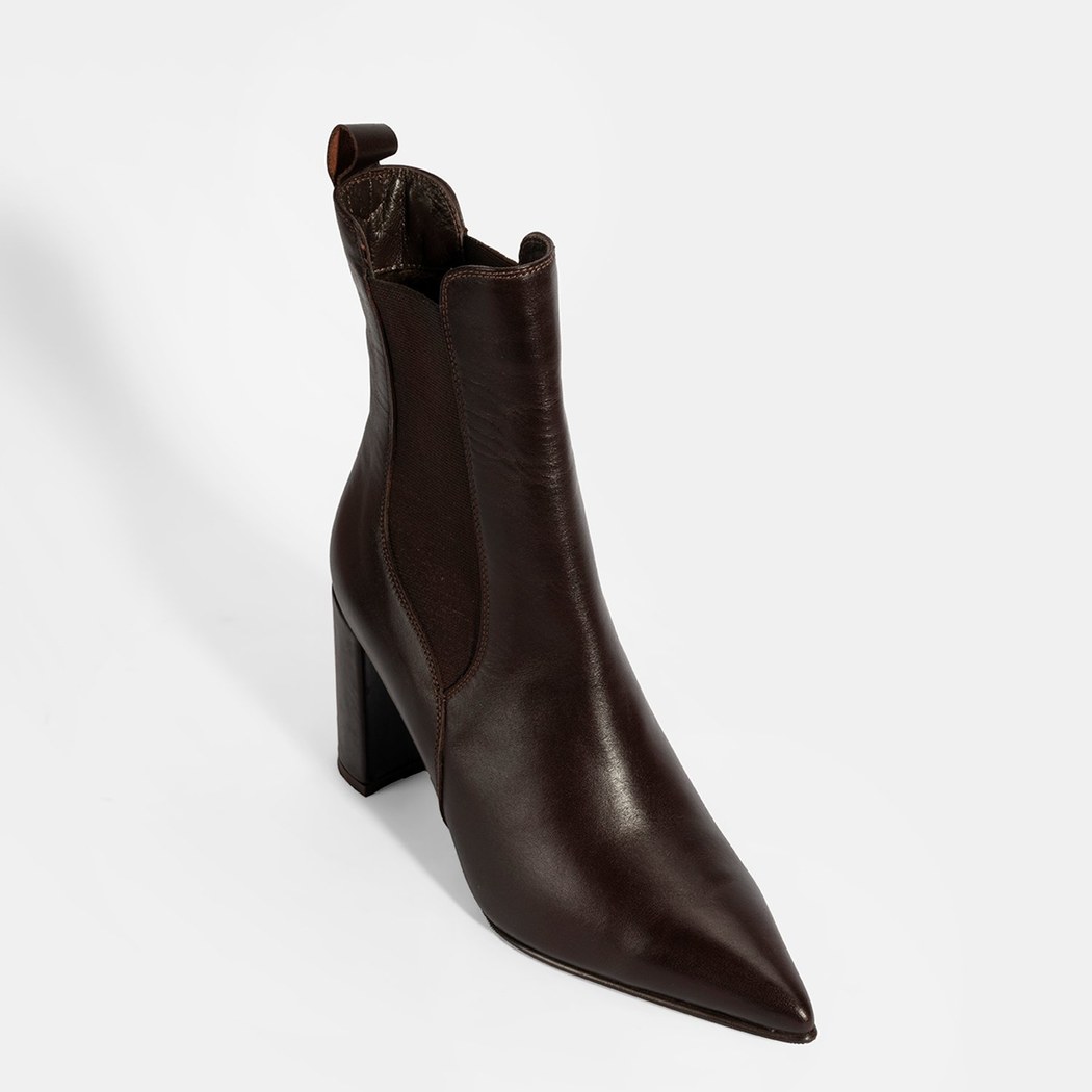 Kadın Kahve Lastikli Topuklu Deri Bot