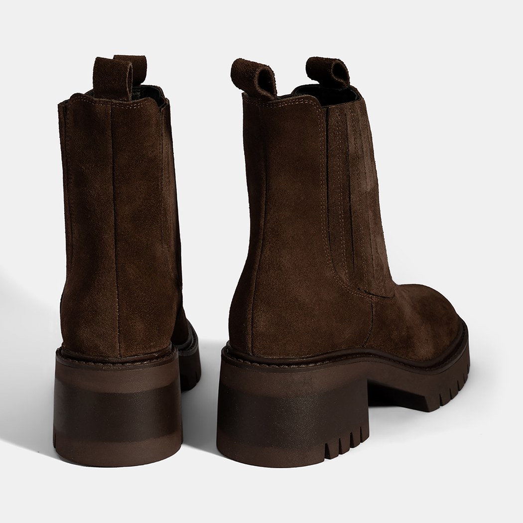 Kadın Kahve Lastikli Topuklu Süet Chelsea Bot