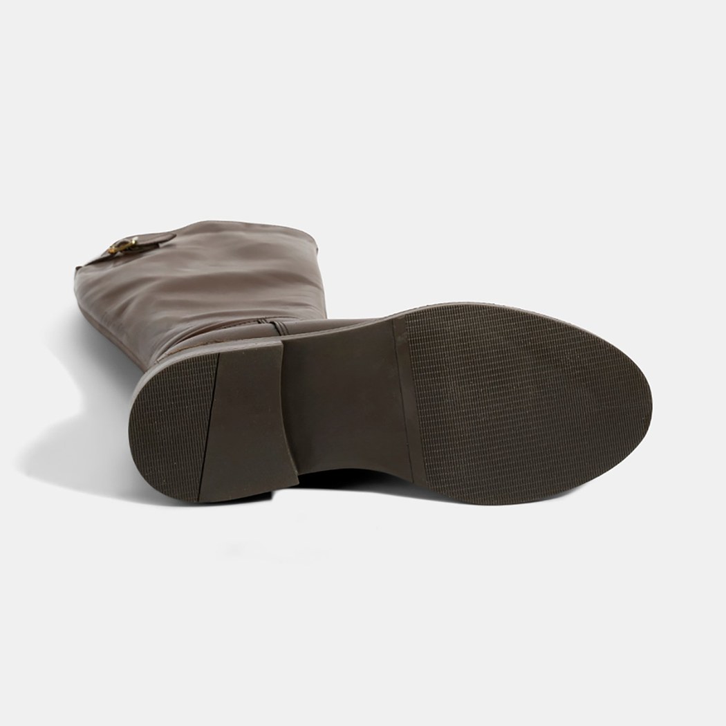 Kadın Kahve Metal Toka Detaylı Deri Çizme