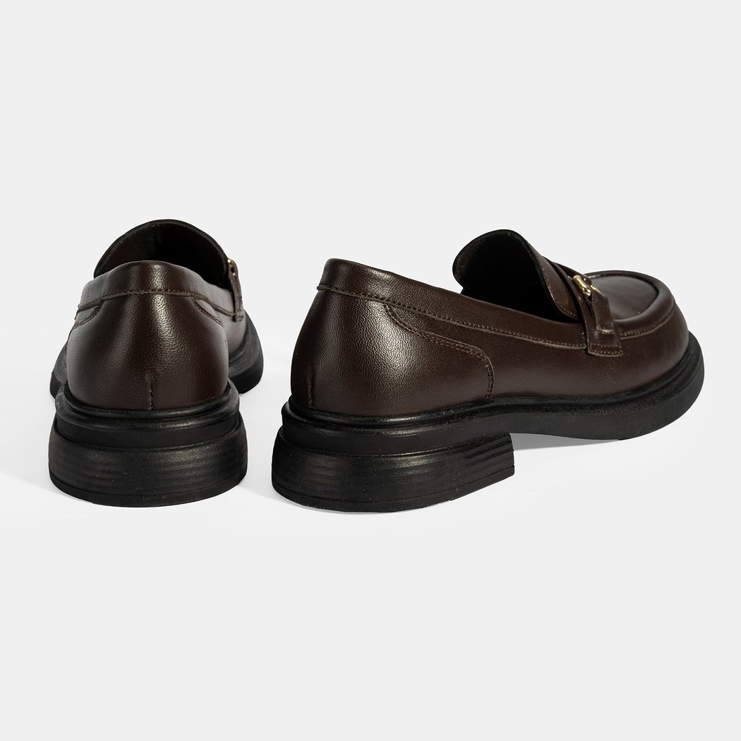 Kadın Kahve Metal Toka Detaylı Deri Loafer