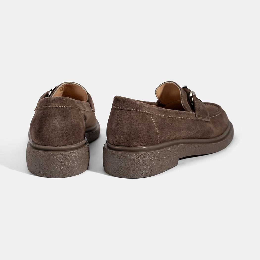 Kadın Kahve Metal Toka Detaylı Süet Loafer