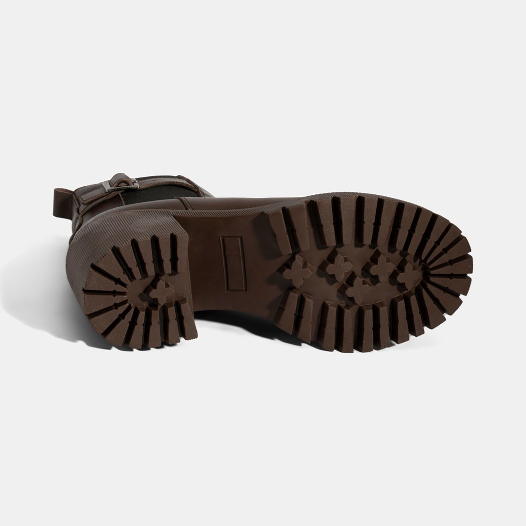 Kadın Kahve Metal Toka Detaylı Topuklu Bot