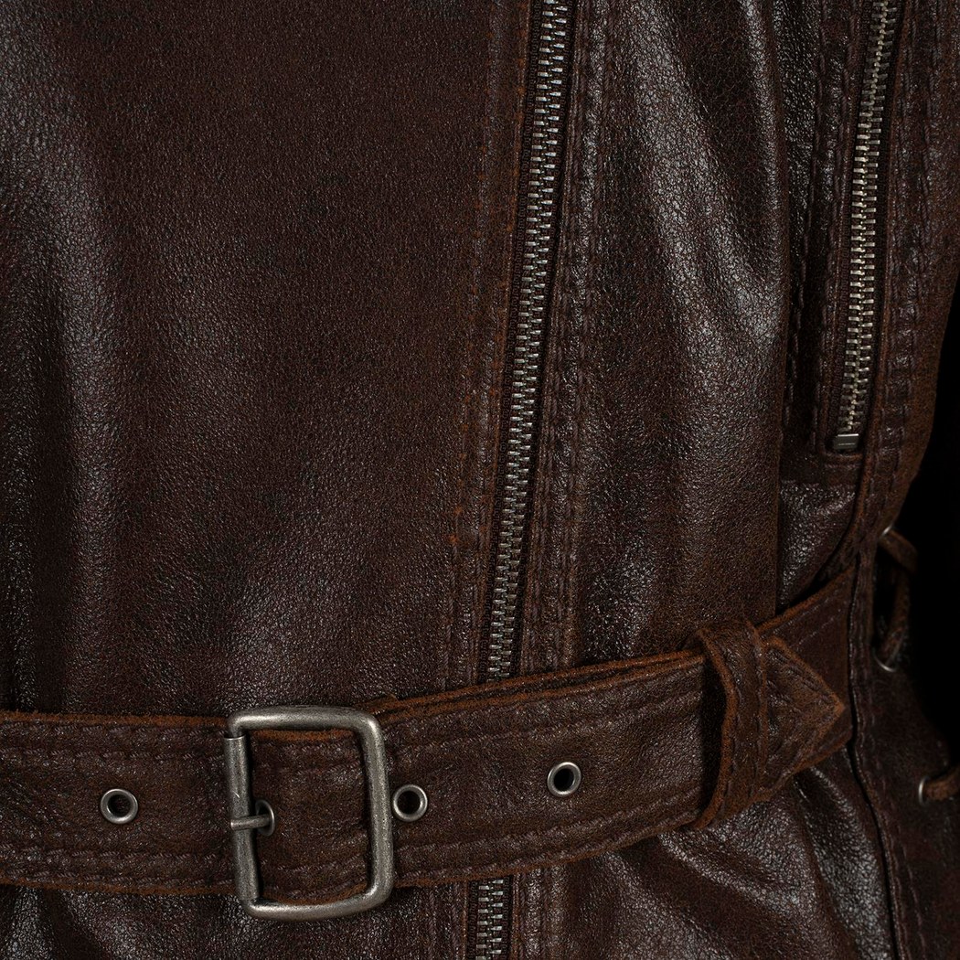 Kadın Kahve Oversize Kemerli Biker Deri Ceket