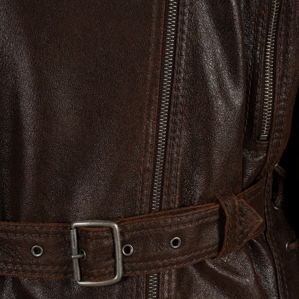 Kadın Kahve Oversize Kemerli Biker Deri Ceket