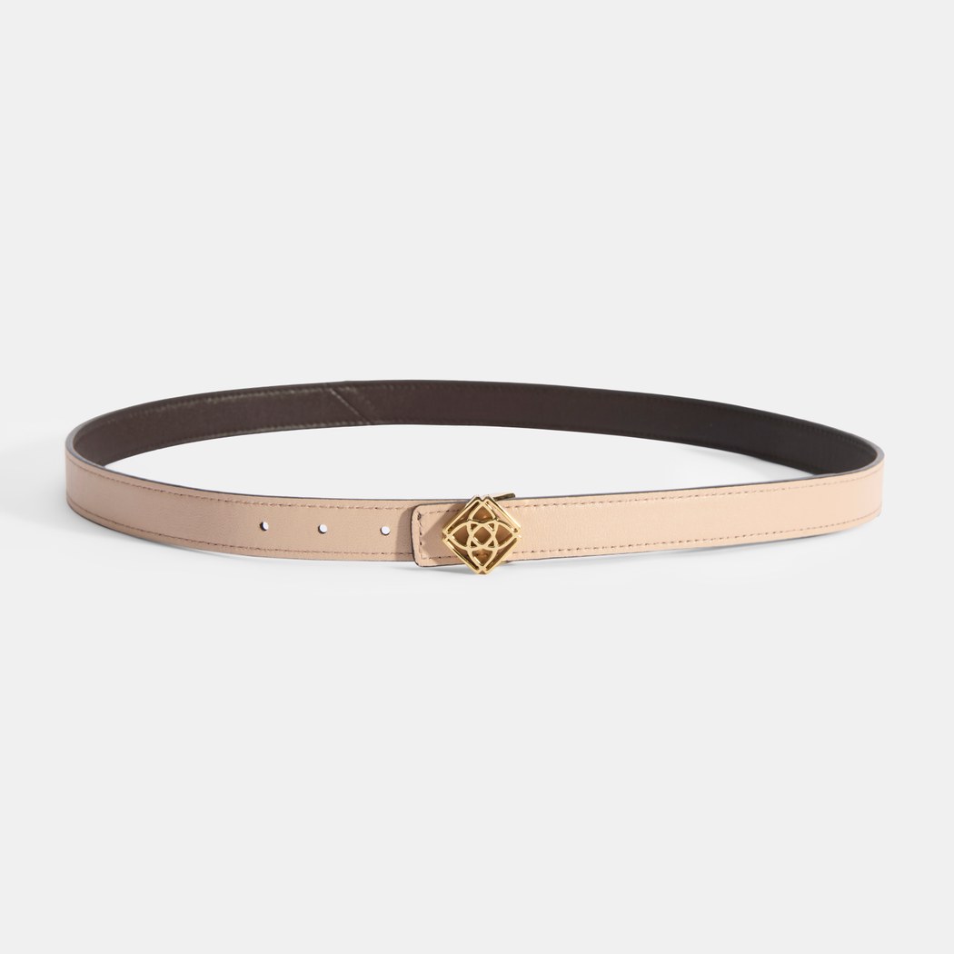 Kadın Kahve / Pudra Çift Taraflı Deri Kemer