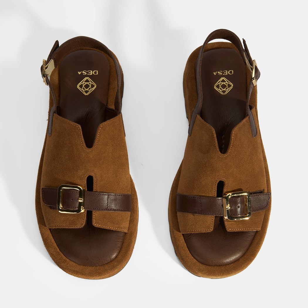 Kadın Kahve Süet Tokalı Sandalet