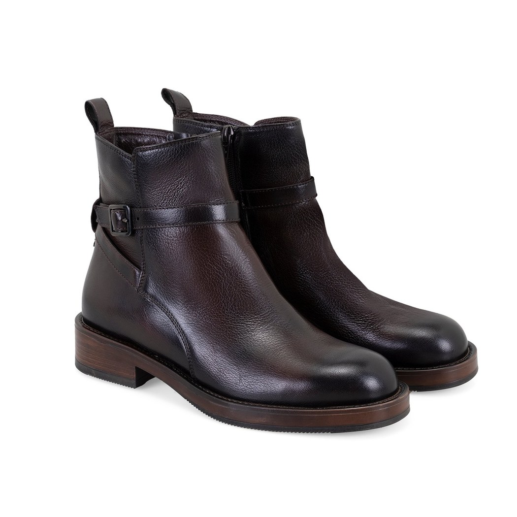 Kadın Kahve Toka Aksesuarlı Deri Bot