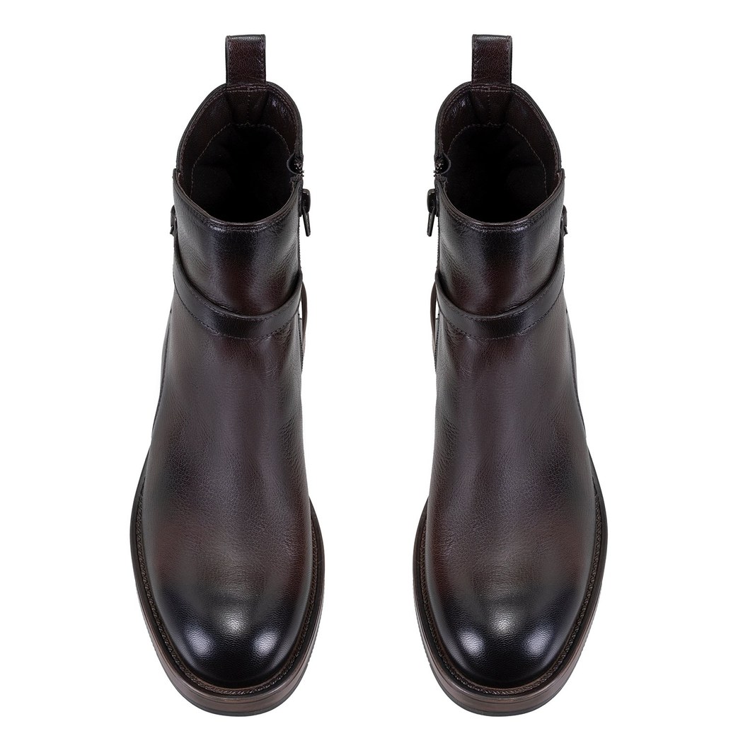 Kadın Kahve Toka Aksesuarlı Deri Bot