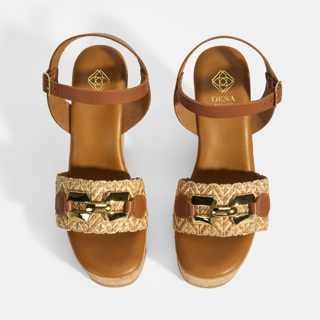 Kadın Kahve Toka Aksesuarlı Deri Detaylı Dolgu Topuklu Sandalet