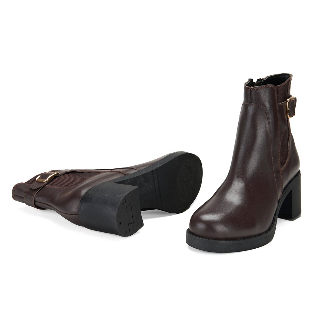 Kadın Kahve Topuklu Deri Bot