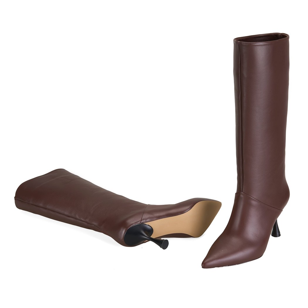 Kadın Kahve Topuklu Deri Çizme