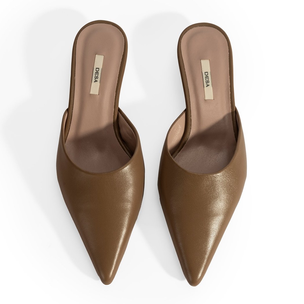 Kadın Kahve Topuklu Deri Terlik