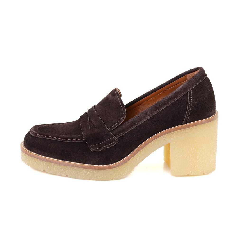 Kadın Kahve Topuklu Süet Deri Loafer